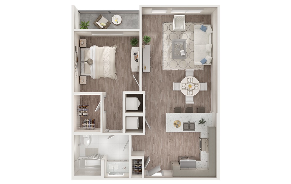 A4 - 1 bedroom floorplan layout with 1 bath and 808 to 817 square feet. (3D)