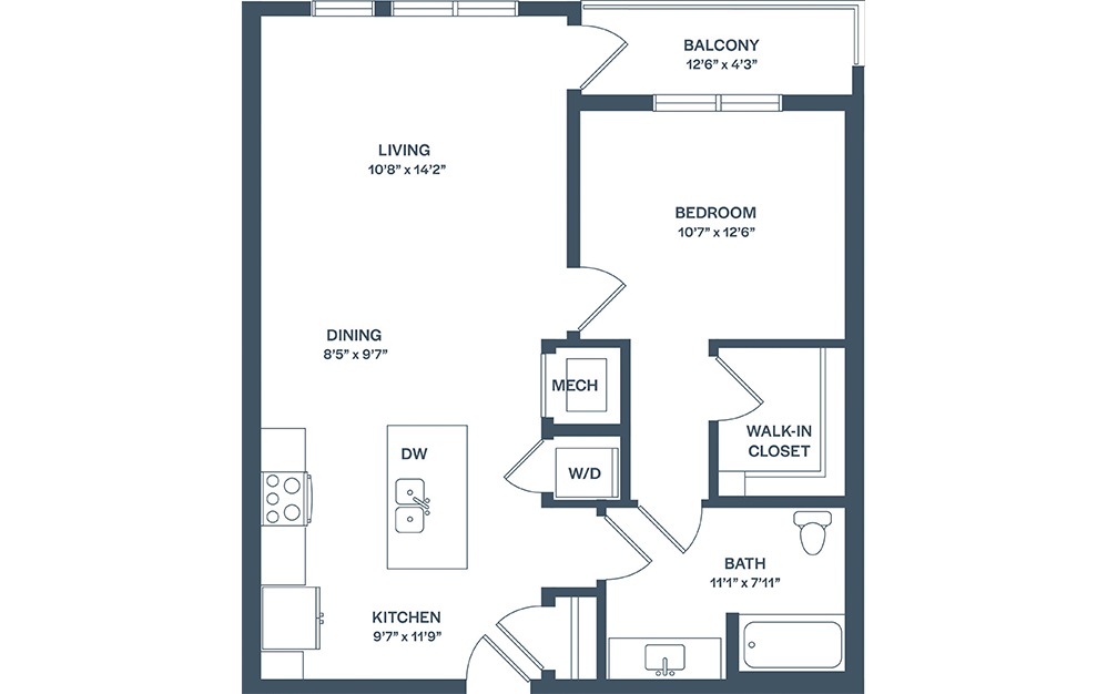 A5 - 1 bedroom floorplan layout with 1 bath and 838 square feet. (2D)