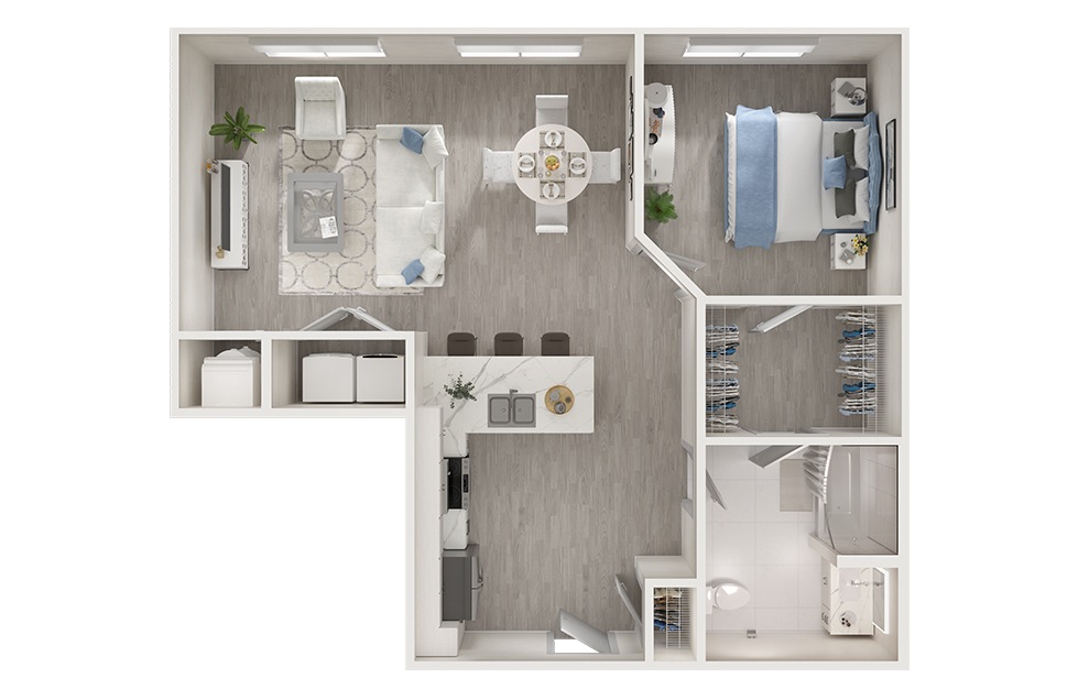 A6 - 1 bedroom floorplan layout with 1 bath and 844 square feet. (3D)