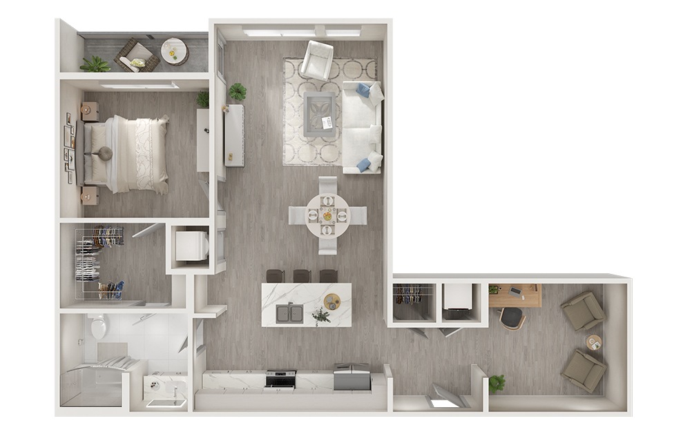 A9D - 1 bedroom floorplan layout with 1 bath and 1023 square feet. (3D)