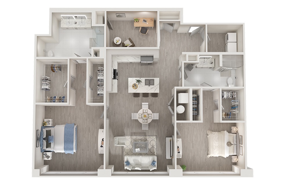 B8D - 2 bedroom floorplan layout with 2 baths and 1842 square feet. (3D)